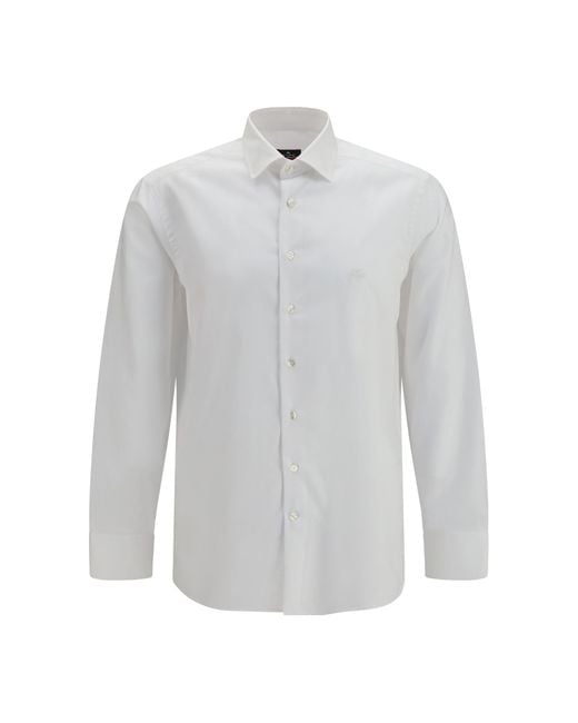 Etro White Roma Cotton Shirt With Pegaso Logo for men