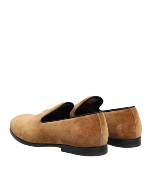 Dolce & Gabbana Brown Suede Slip On Loafers Formal Shoes for men