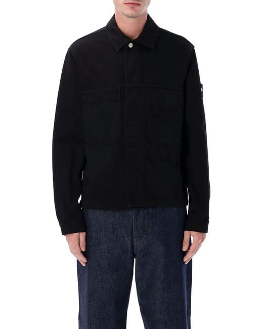Stone Island Blue Polypropylene Denim-Rinsed Coach Jacket