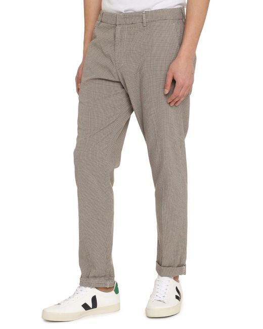 Dondup Gray Checked Trousers With Roll-Up Ankle Cuffs Lyocell Chinos for men