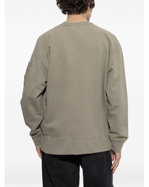C P Company Natural Rock-Colored Brushed And Emerized Diagonal Cotton Fleece Twill Lens Crewneck Sweatshirt With Lens Detail for men
