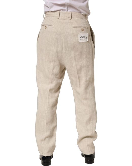 Dolce & Gabbana Natural Linen Tapered Dress Trouser Pants for men