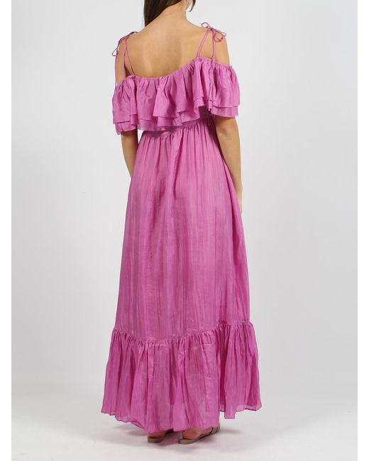 THE ROSE IBIZA Pink Ruffled Silk Long Dress
