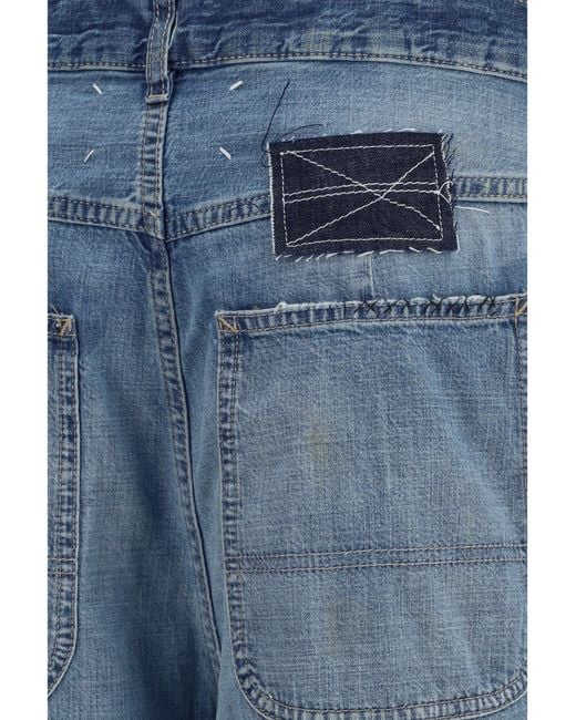 Maison Margiela Blue Patchwork-Detail Wide Leg Jeans Cotton
