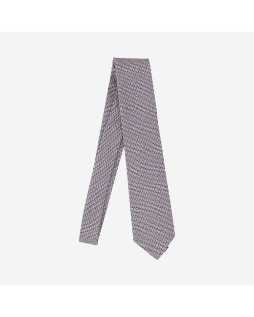 Ferragamo Gray Silk Tie Geometric Pattern Ties & Bow for men