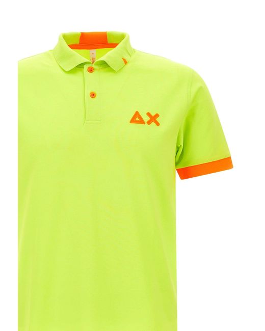 Sun 68 Yellow Fluo Logo Cotton Polo Shirt for men