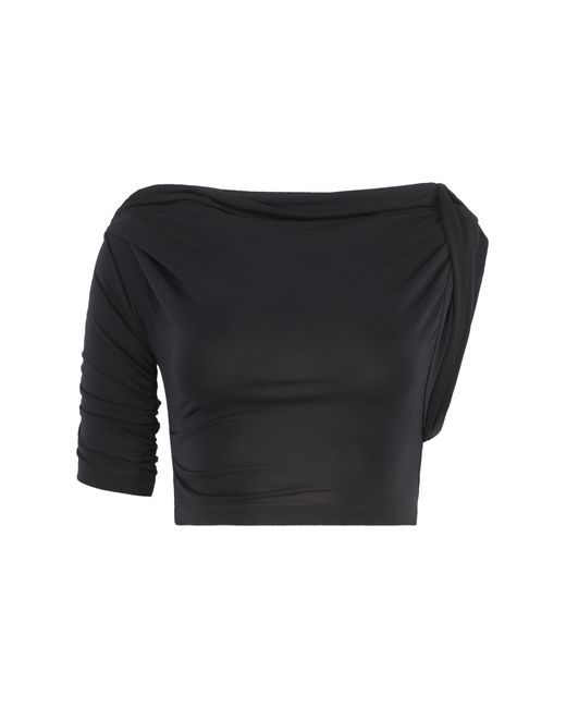 Jacquemus Black Crop Top Draped Viscose