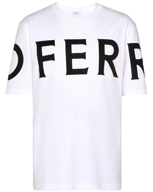 Ferragamo White Cotton T-Shirt With All-Over Logo Print for men