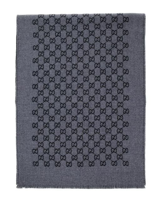 Gucci Blue Scarf Gg Jacquard Wool for men