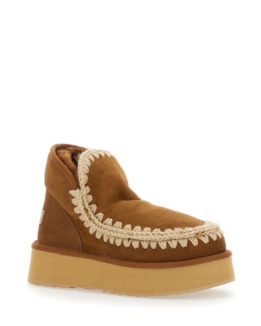 Mou Brown Mini Eskimo Ankle Boots With Logo Patch On The Rear