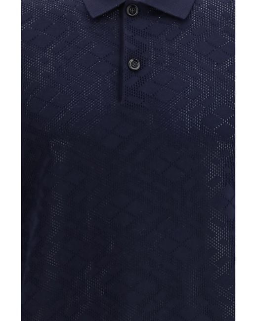 Burberry Blue Check Wool Polo Shirts for men