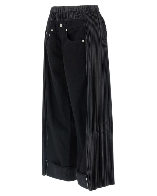 Junya Watanabe Black Wide-Leg Denim Jeans With Pleated Inserts And Trompe L'Oeil Button