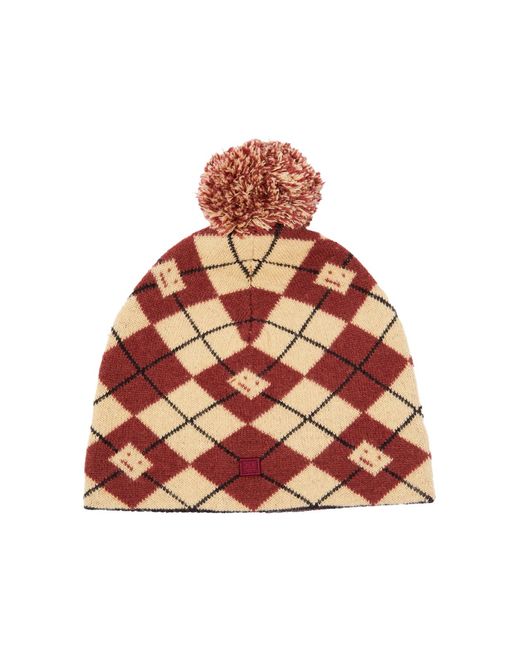 Acne Red Argyle Face Wool Blend Beanie for men