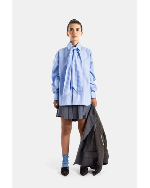 Sacai Blue Chemise Poplin Shirt Rayée Bleu Clair Avec Cravate