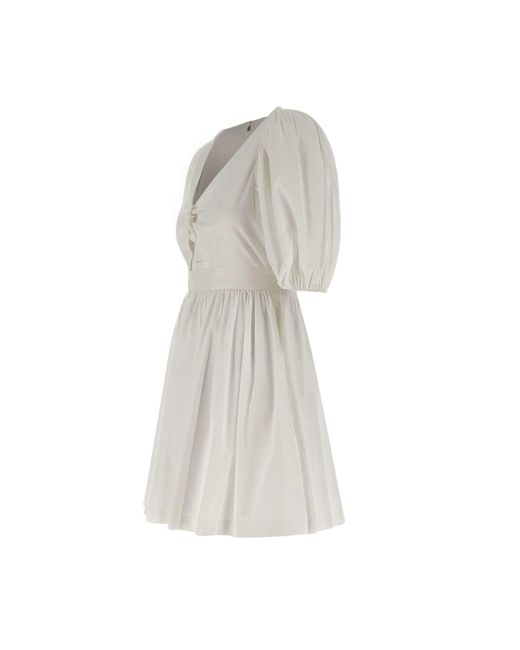 ROTATE BIRGER CHRISTENSEN White Puff Sleeve Mini Cotton Dress