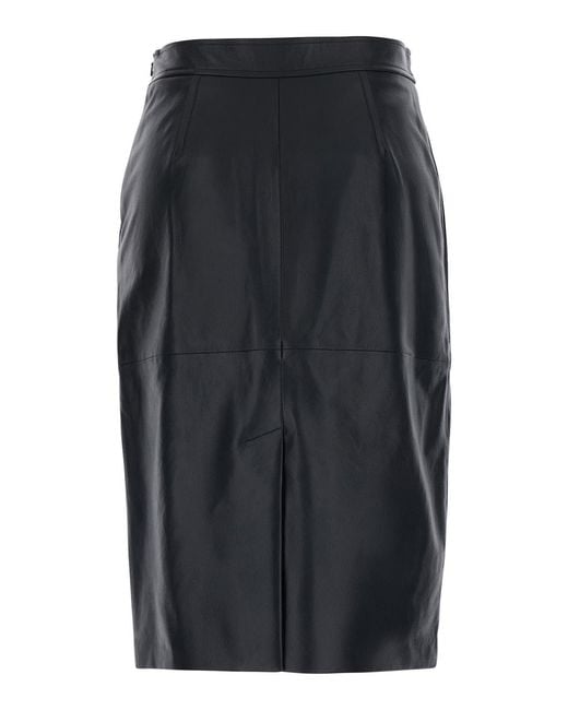 Max Mara Black Skirt Timore Leather Lamb