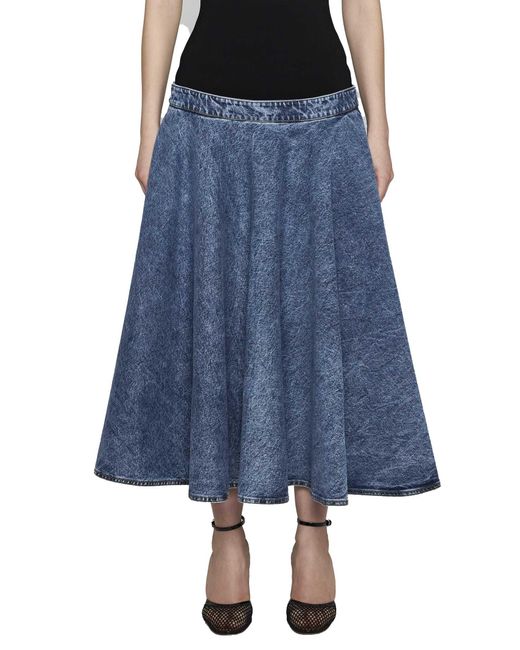 Alaïa Blue Denim And Knit Midi Skirt