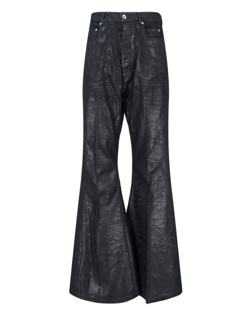 Rick Owens Blue Bootcut Jeans With Metallic Finish And Flared Silhouette for men