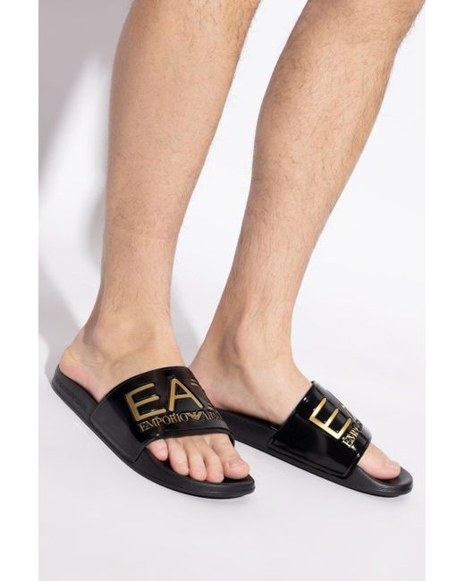 EA7 Black Logo Slide Sandals for men