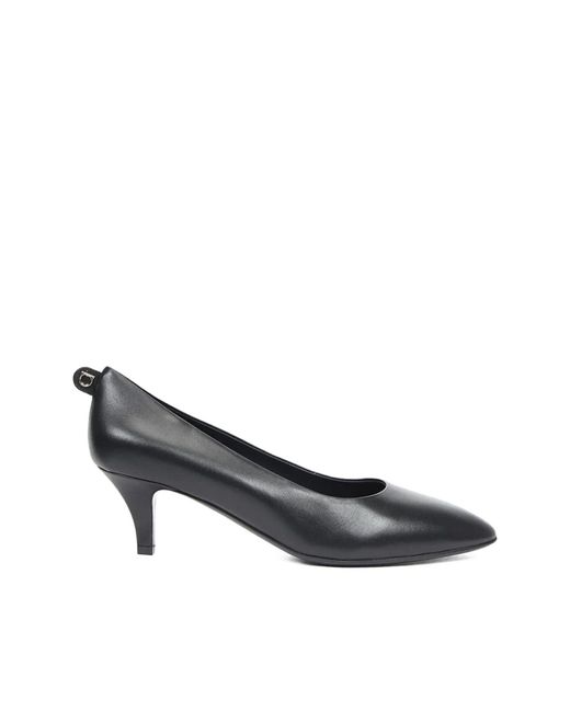 Ferragamo Gray Leather Kitten-Heel Pumps