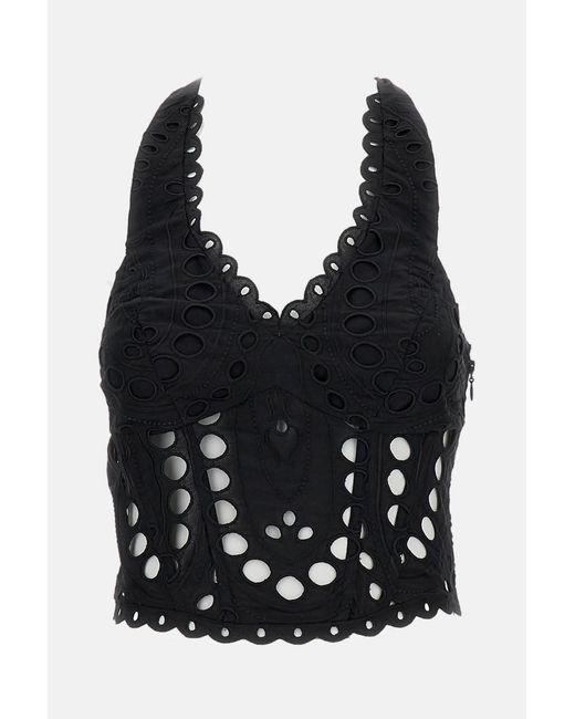 Charo Ruiz Black Halter Eyelet Top With Smocked Back