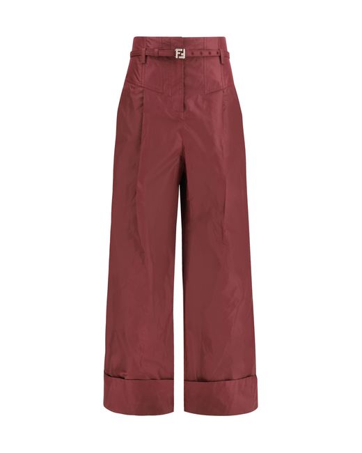 Fendi Red Taffeta Silk Pants