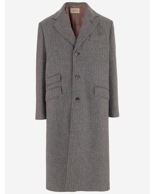 Valentino Gray Single-Breasted Virgin Wool Coat for men
