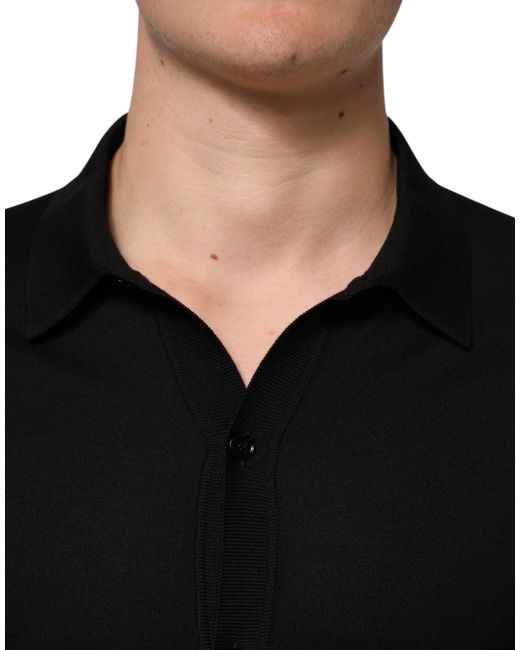 Dolce & Gabbana Black Silk Button Up Lightweight Sweater Clothing for men