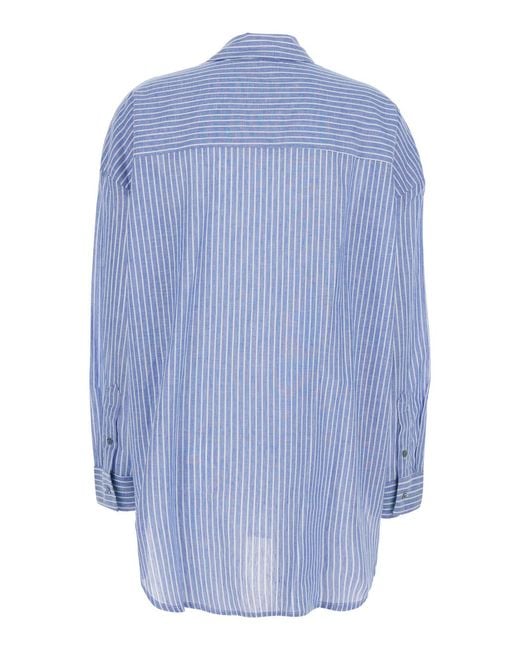 ..,merci Blue Long Sleeve Shirt With Collar And Buttons For Light Blouses