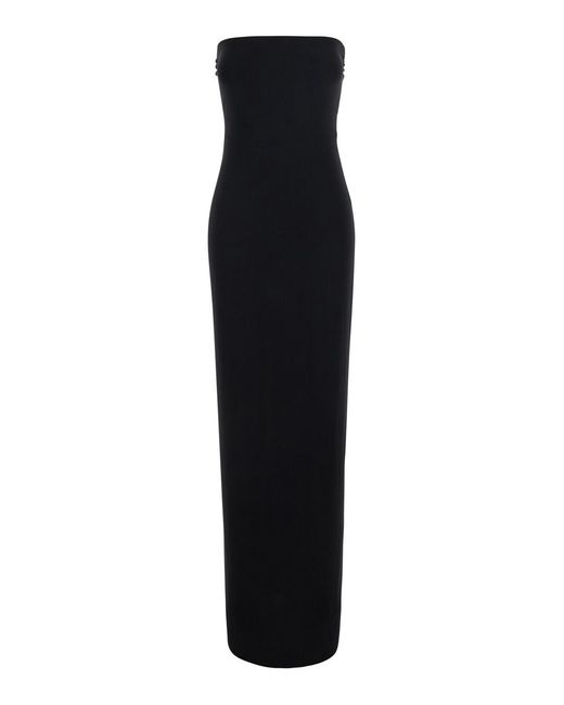 Norma Kamali Black Long Square-Neck Dress Polyester
