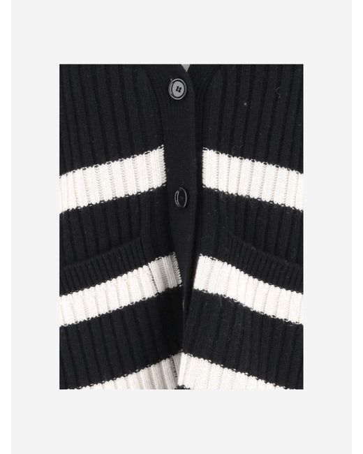 Allude Black Cardigan Made Of Wool Blend With Striped Pattern