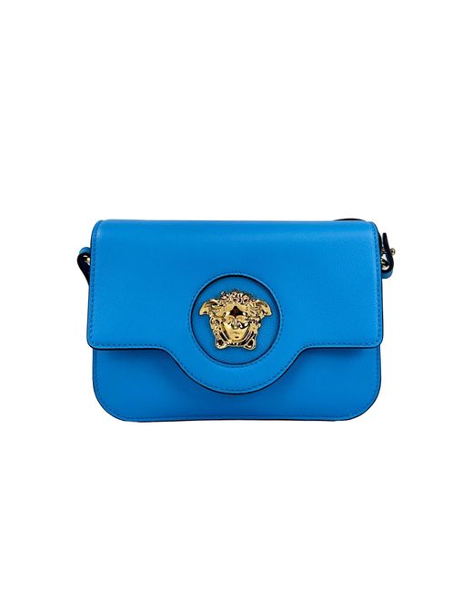 Versace Blue La Medusa Leather Shoulder Crossbody Bag Purse