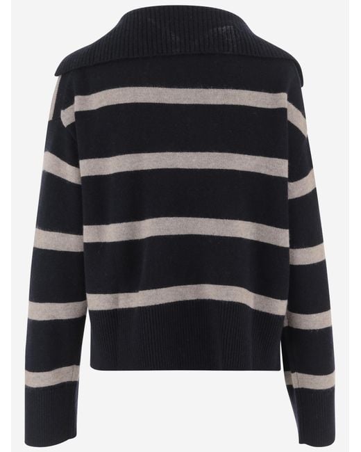 Allude Black Wool And Cashmere Striped Sweater Virgin