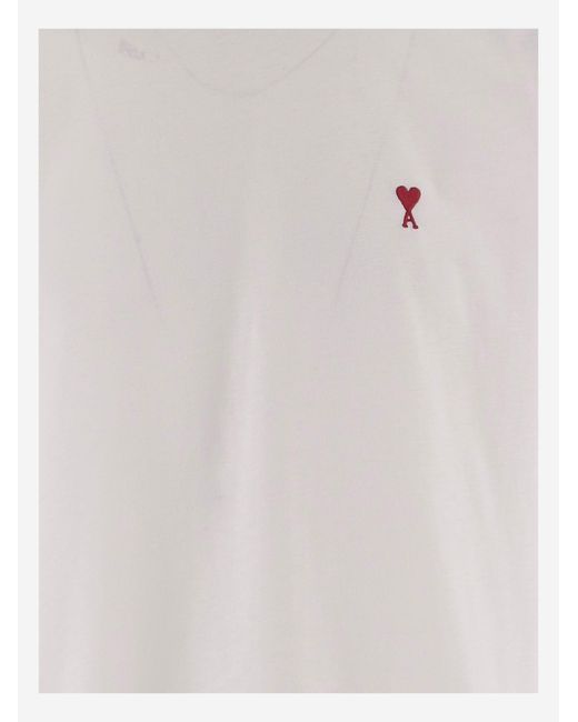 AMI White Cotton T-Shirt With Embroidered Logo T-Shirts for men