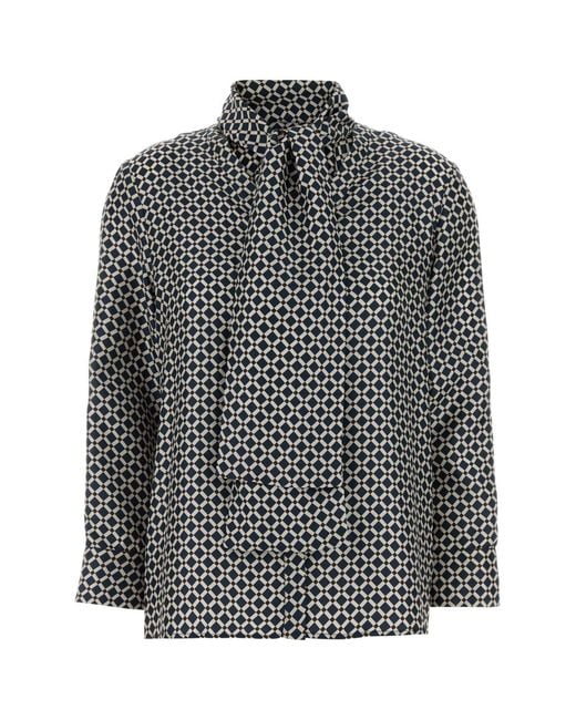 Max Mara Gray Printed Silk Vittoria Shirt