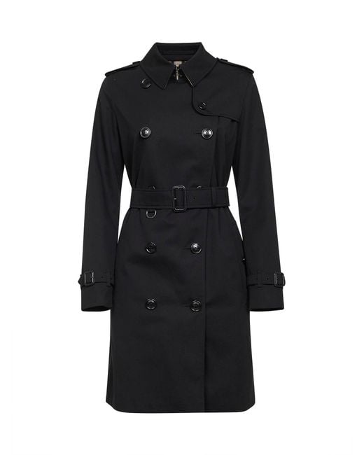 Burberry Black Mid-Length Kensington Heritage Trench Coat