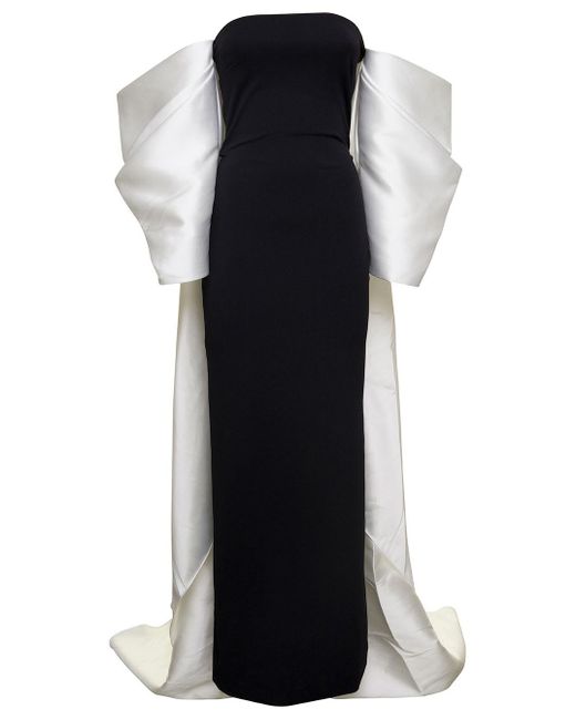 Solace London Black Kyla Cape-effect Off-the-shoulder Crepe And Satin Gown