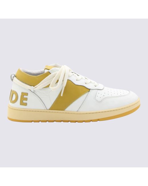 Rhude Metallic White And Mustard Leather Sneakers for men