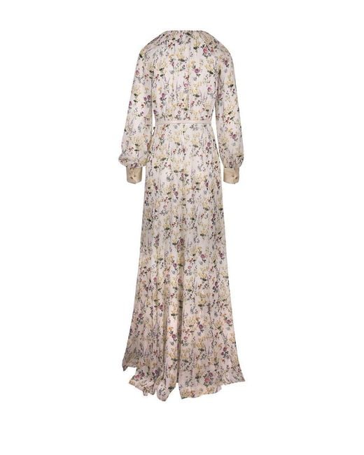 Max Mara Floral Printed Long-sleeved Dress in White | Lyst