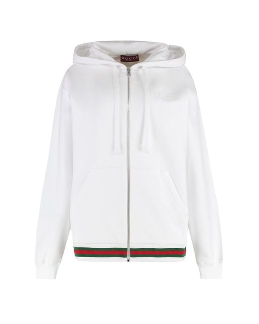 Gucci White Full Zip Cotton Hoodie Sweatshirts
