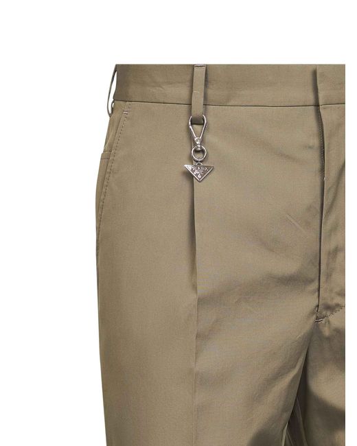Prada Clay Cotton Trousers With Key Ring Natural (Veg) for men