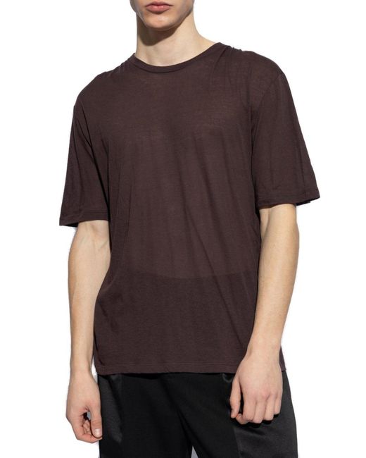 Saint Laurent Brown Crewneck Short-sleeved T-shirt for men