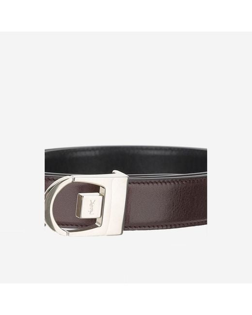 Saint Laurent Black Smooth Leather Reversible Belt Calfskin