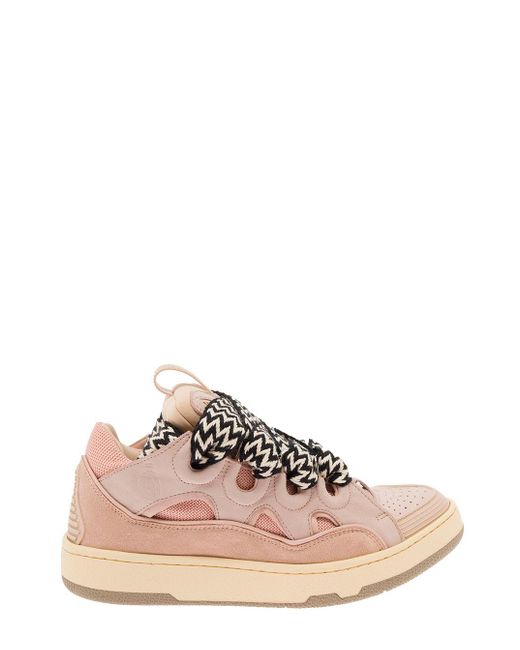 Lanvin Curb Leather Sneakers With Multicolor Laces Woman in Pink | Lyst