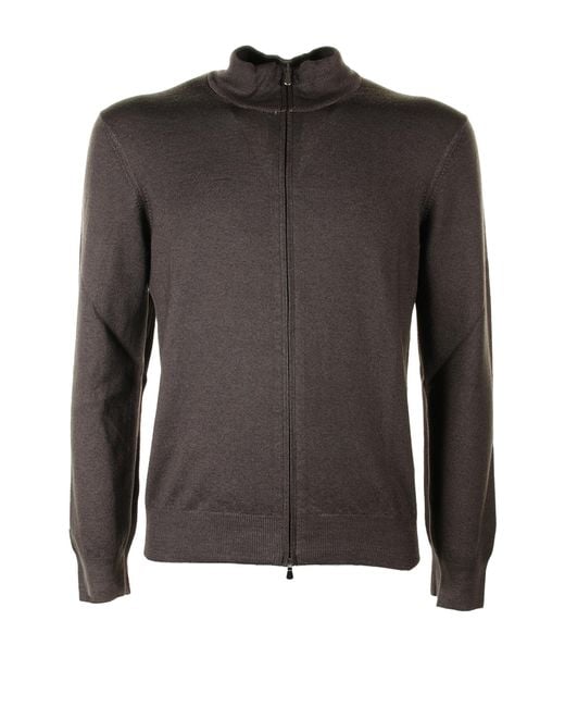 Barba Napoli Gray Brown Sweater With Collar And Zip for men