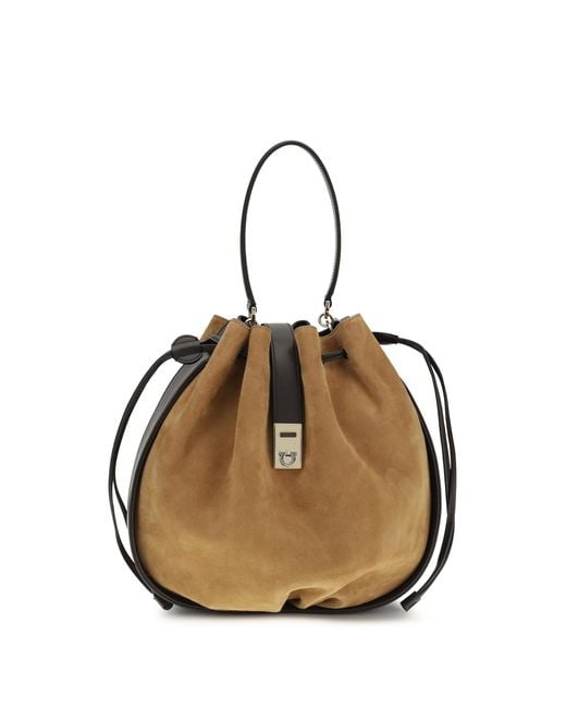 Ferragamo Natural Hug Buckle Bucket Bag Calf Leather Bos Taurus