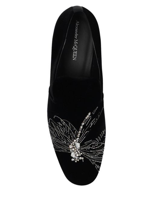Alexander McQueen Black Dragonfly Embroidered Velvet Loafers for men