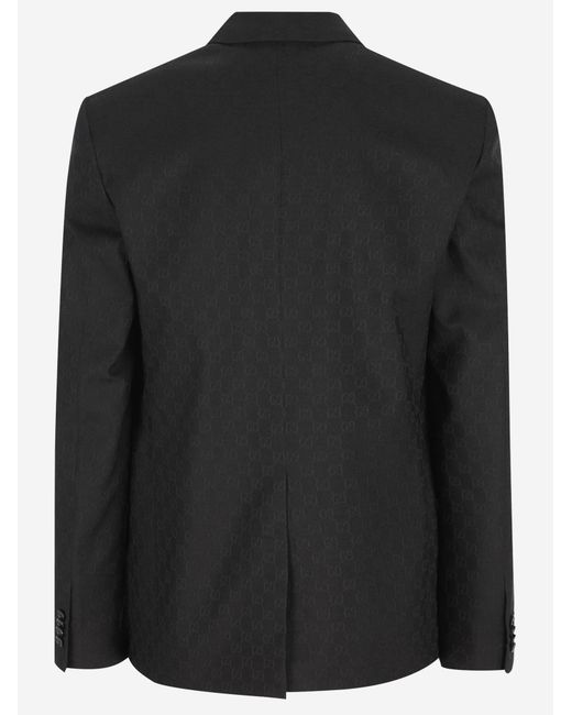 Gucci Black Gg Pattern Wool Blend Jacket Polyester for men