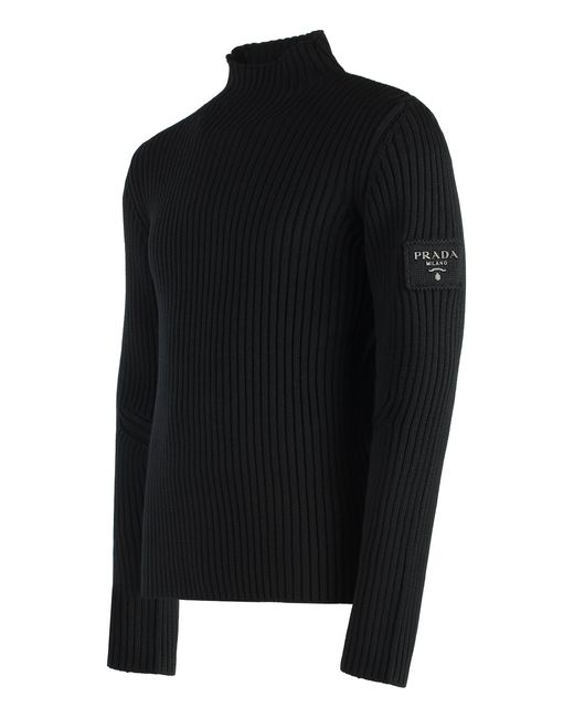 Prada Black Virgin Wool Turtleneck Sweater for men