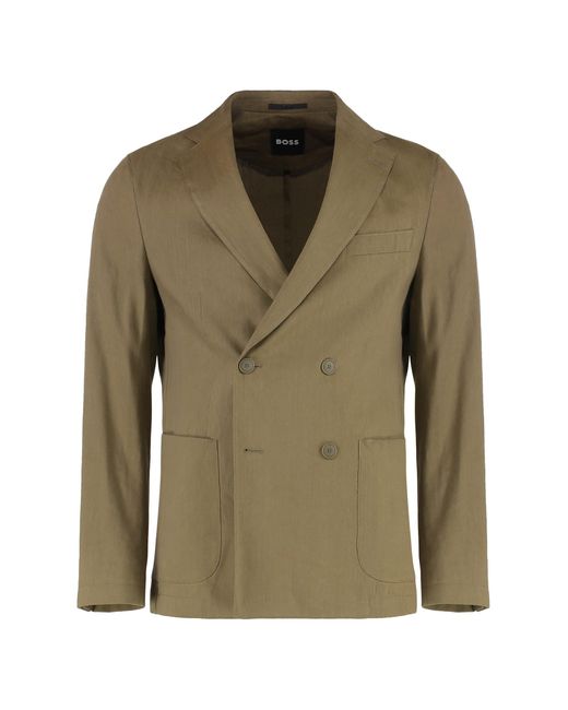 Boss Green Double-Breasted Linen Blend Jacket for men